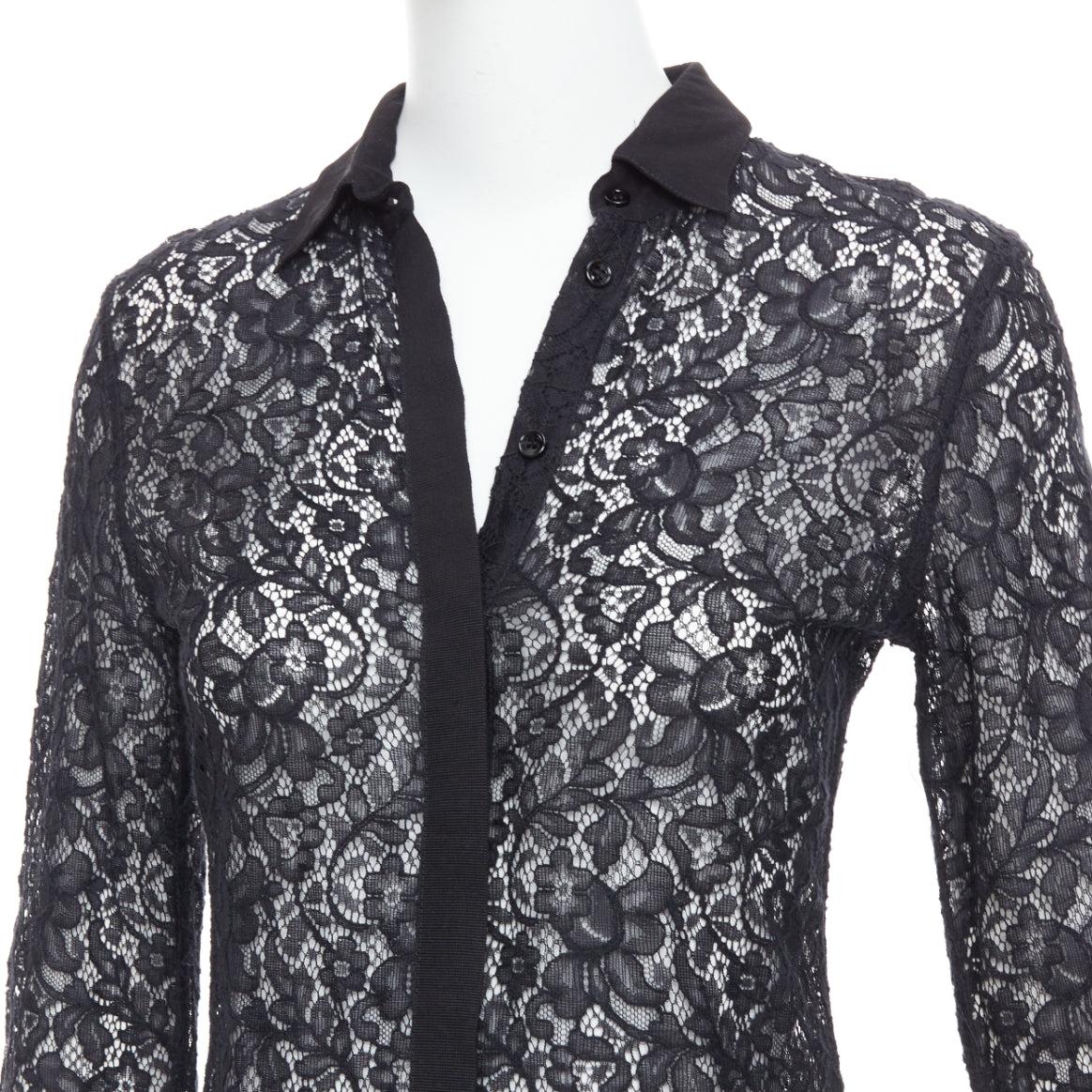 D&G DOLCE GABBANA Vintage black cotton silk floral lace sheer long sleeve shirt IT38 XS
Reference: VACN/A00077
Brand: D&G
Designer: Domenico Dolce and Stefano Gabbana
Material: Cotton, Silk, Blend
Color: Black
Pattern: Lace
Closure: Button
Made in: