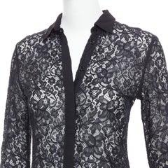 D&G DOLCE GABBANA Vintage black cotton silk lace sheer long sleeve shirt IT38 XS