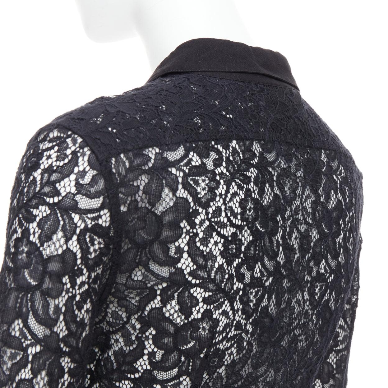 D&G DOLCE GABBANA Vintage black cotton silk lace sheer long sleeve shirt IT38 XS For Sale 2