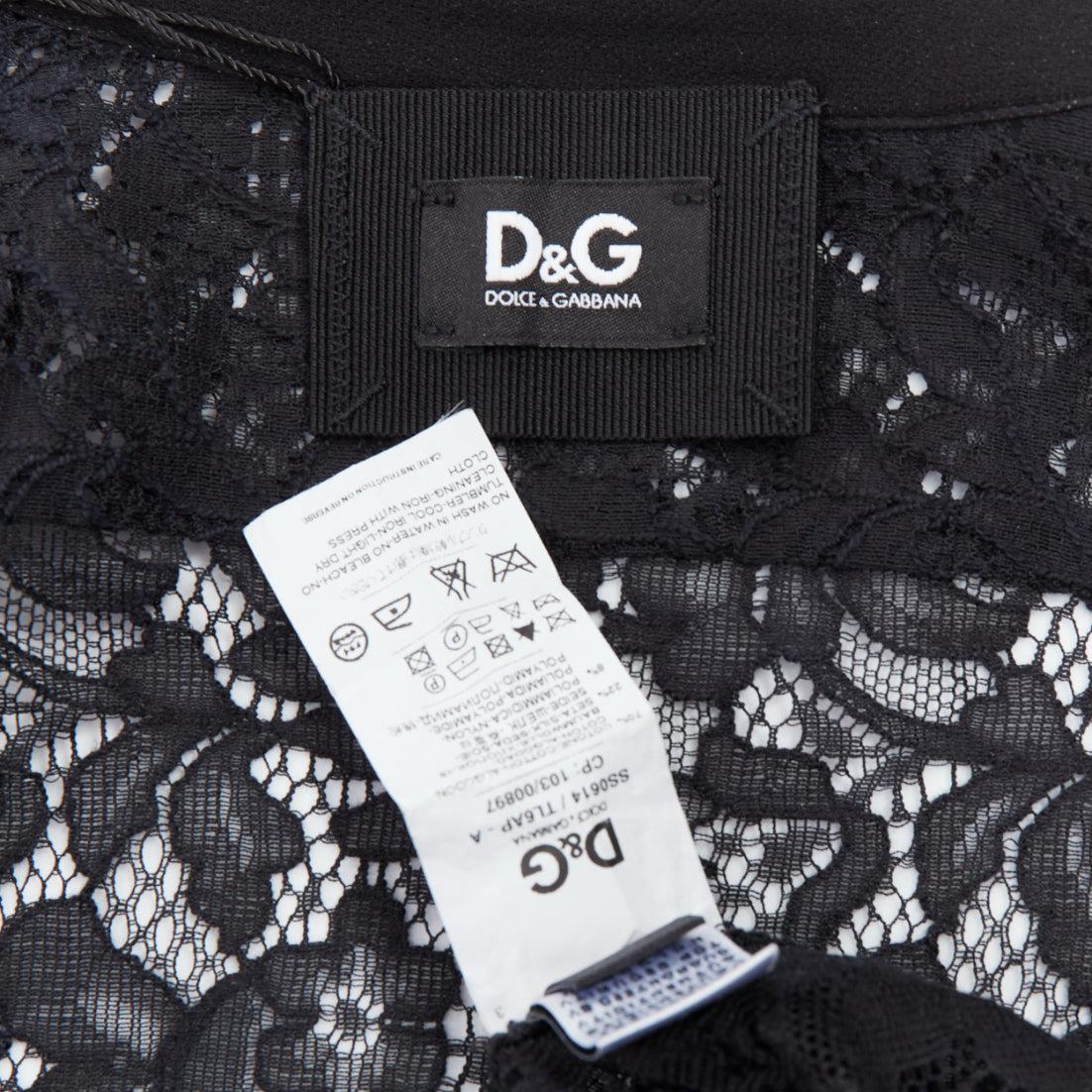 D&G DOLCE GABBANA Vintage black cotton silk lace sheer long sleeve shirt IT38 XS For Sale 3