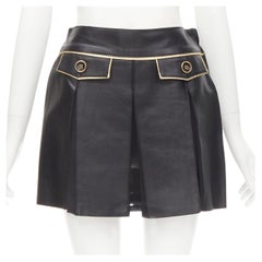 D&G DOLCE GABBANA Vintage black leather gold piping pleated skirt S