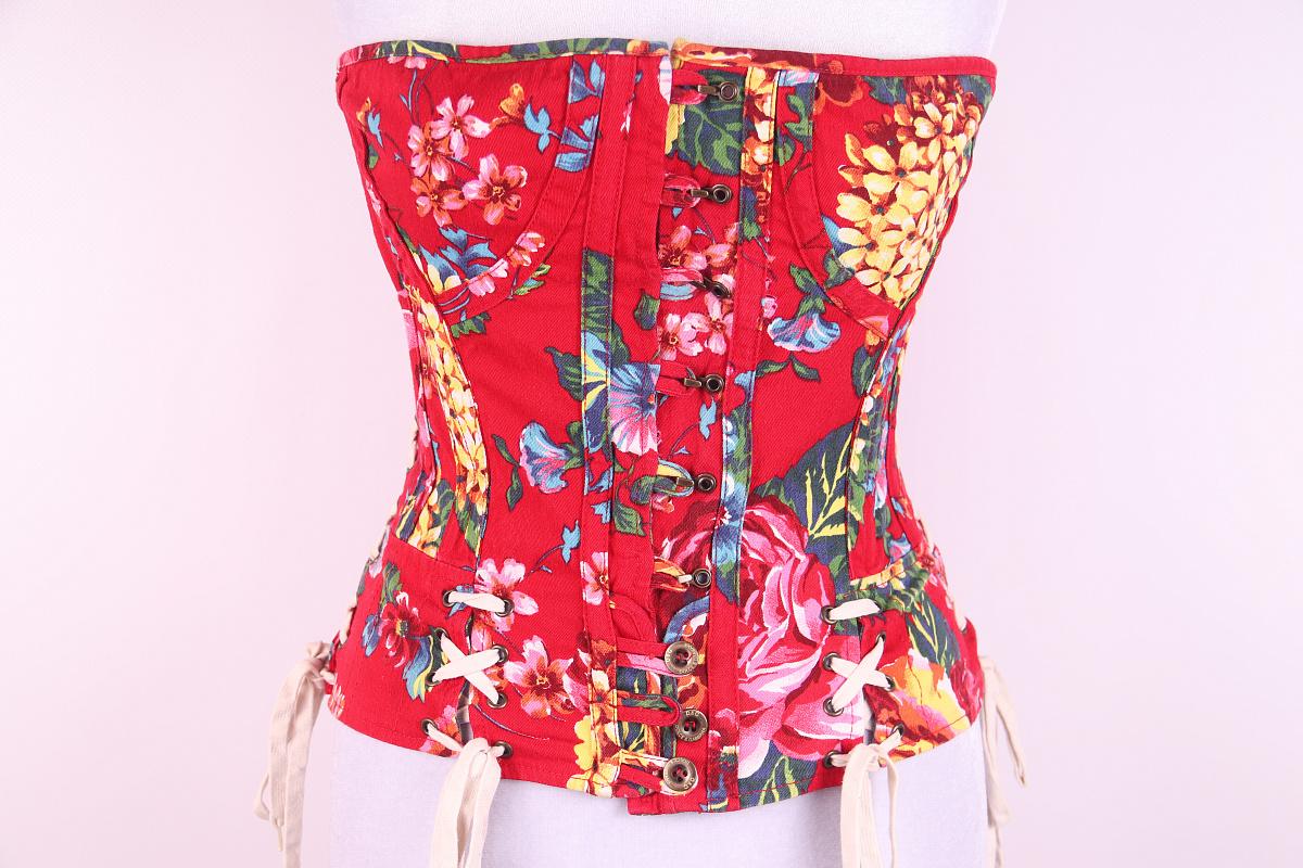 D&G Dolce & Gabbana Vintage Korsett-Top mit Blumendruck in Rot (Grau) im Angebot