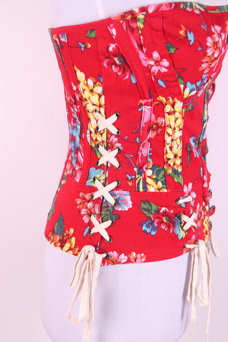 D&G Dolce & Gabbana Vintage Korsett-Top mit Blumendruck in Rot im Angebot 2
