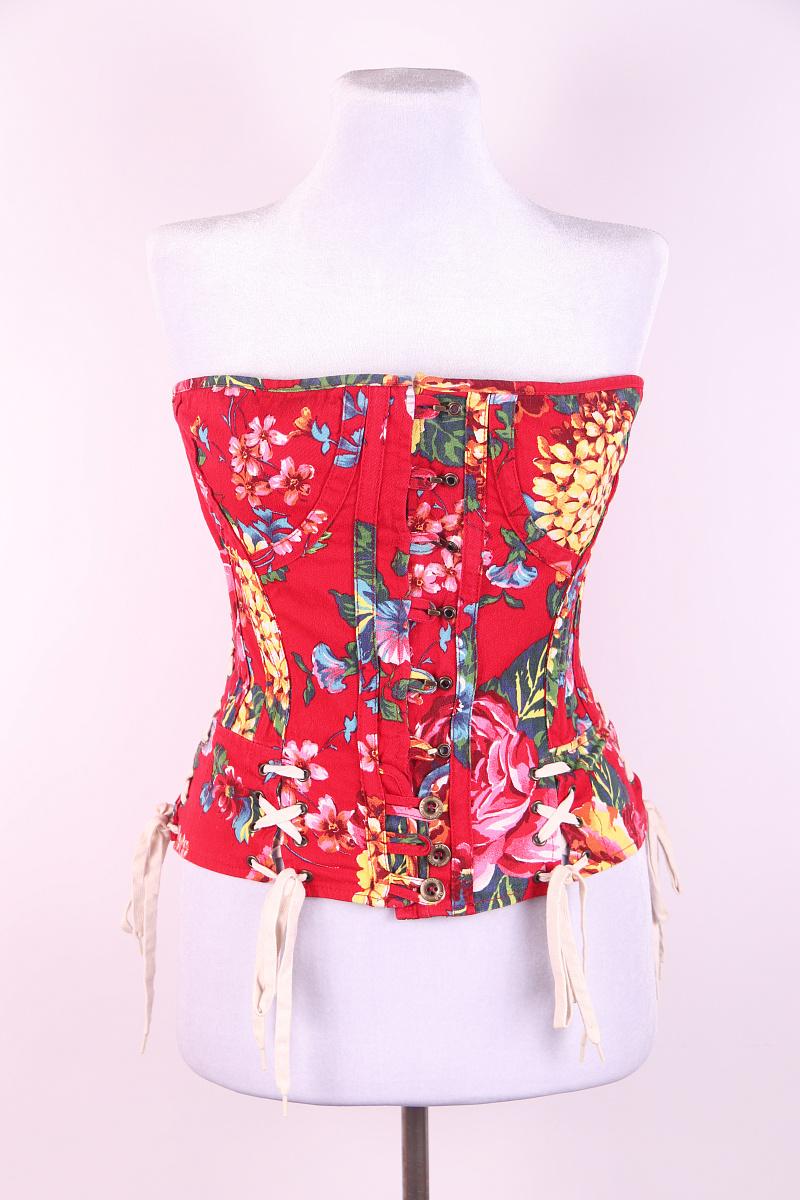 D&G Dolce & Gabbana Vintage Korsett-Top mit Blumendruck in Rot im Angebot 3