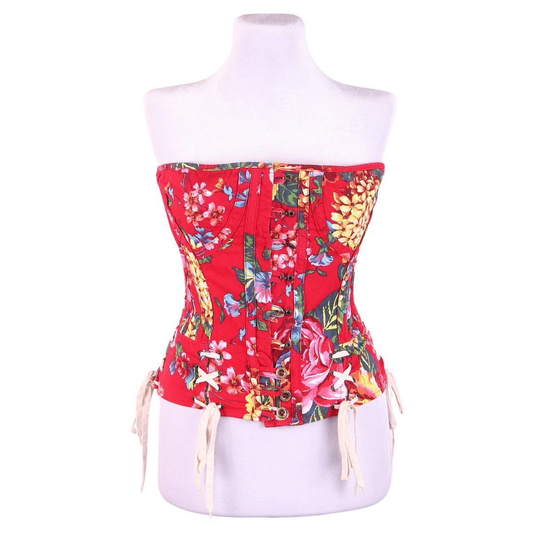 D&G by DOLCE & GABBANA Vintage Corsetto Top Stampa Floreale Rosso