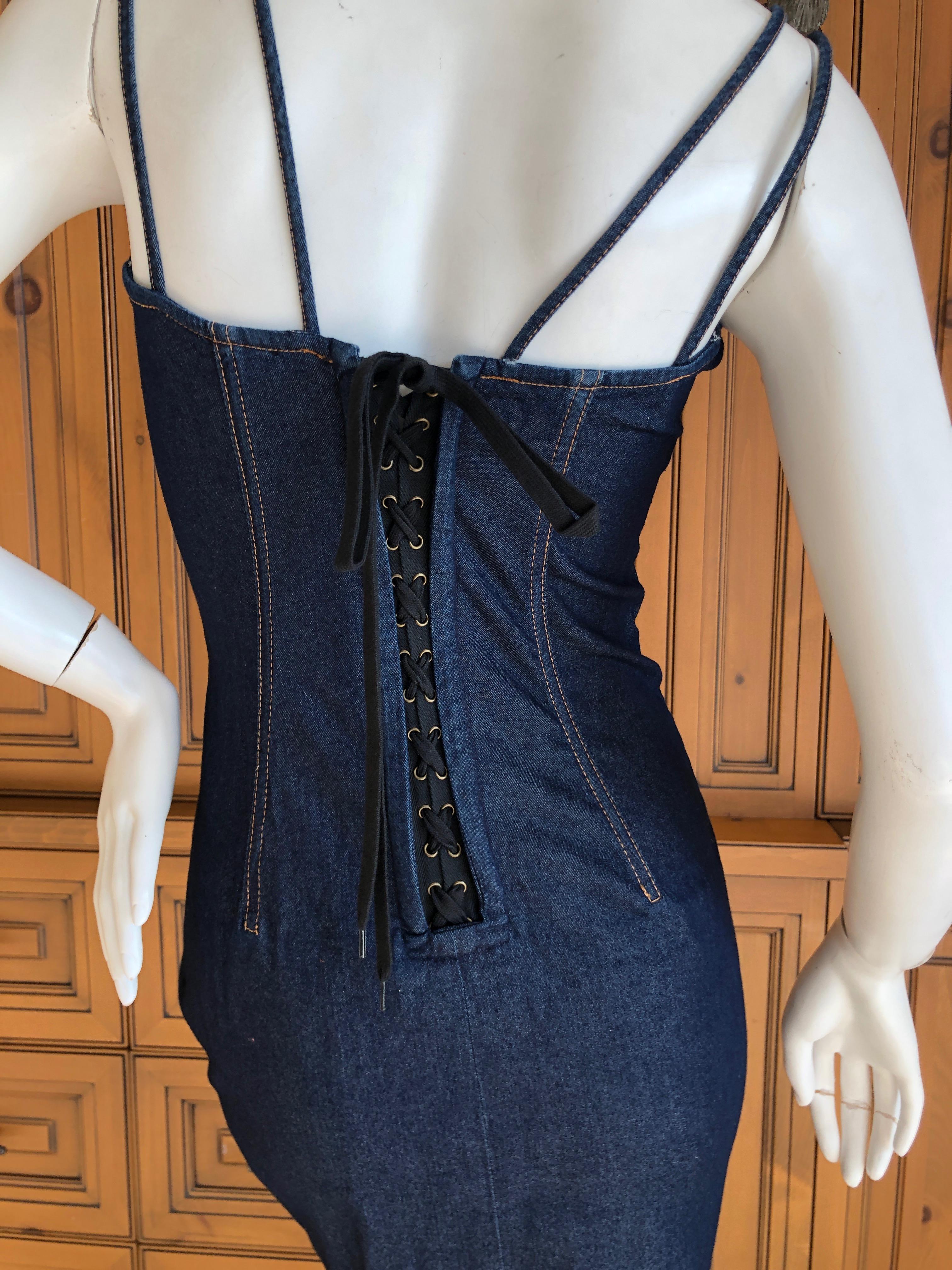 D&G Dolce & Gabbana Vintage Dark Denim Corset Dress with Lace Up Back In Excellent Condition For Sale In Cloverdale, CA