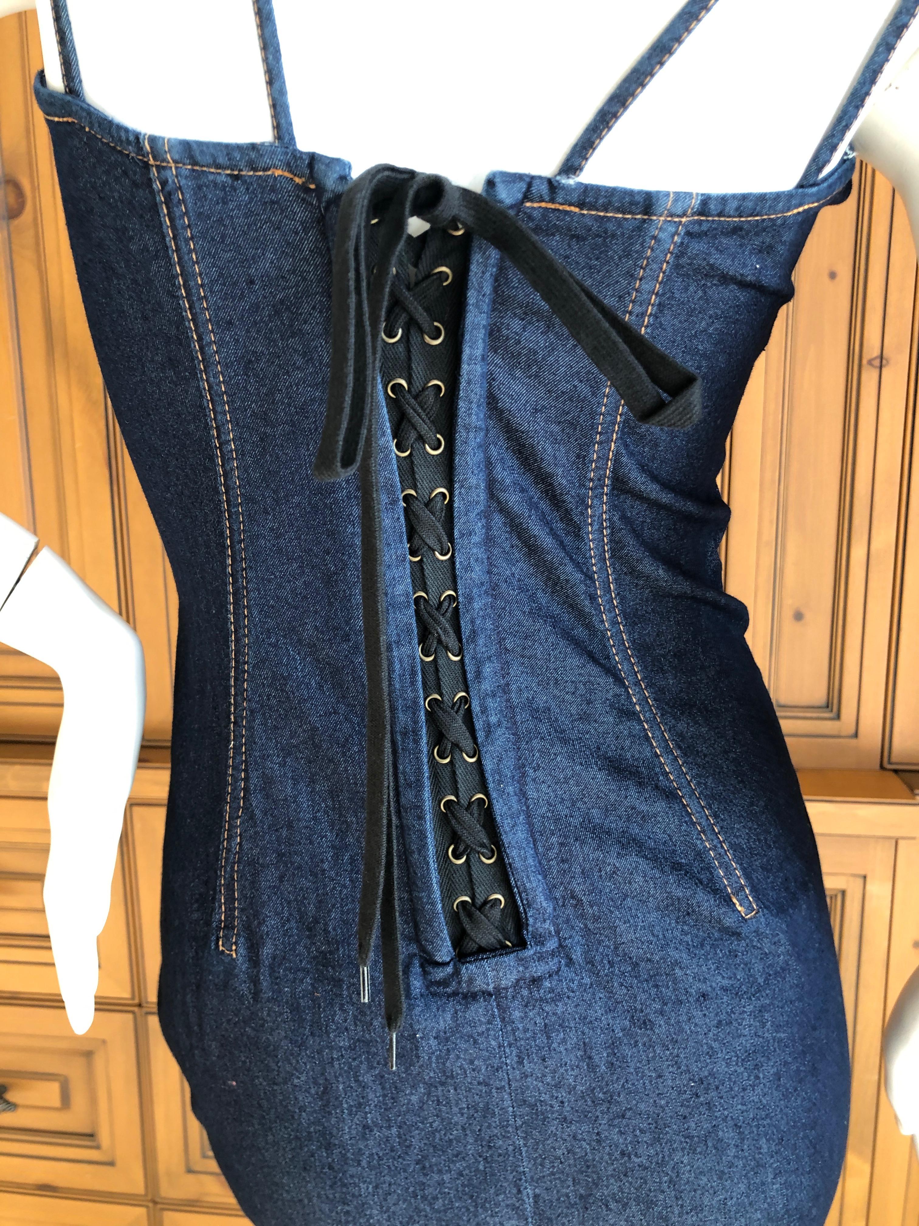 D&G Dolce and Gabbana Vintage Dark Denim Corset Dress with Lace Up