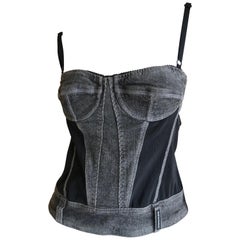 Vintage Chanel Navy Blue and White Denim Strapless Corset Bustier Top FR  34/ US 2 For Sale at 1stDibs