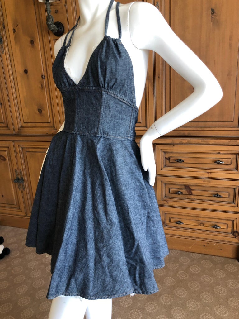 D&G Dolce & Gabbana Vintage Denim Dress with White Lace Petticoat D&G Dolce & Gabbana Vintage Denim Dress with White Lace Petticoat