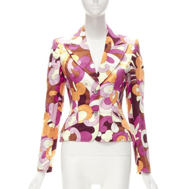 Beige D&G DOLCE GABBANA Vintage Flower Power psychedelic print casual blazer jacket XS For Sale