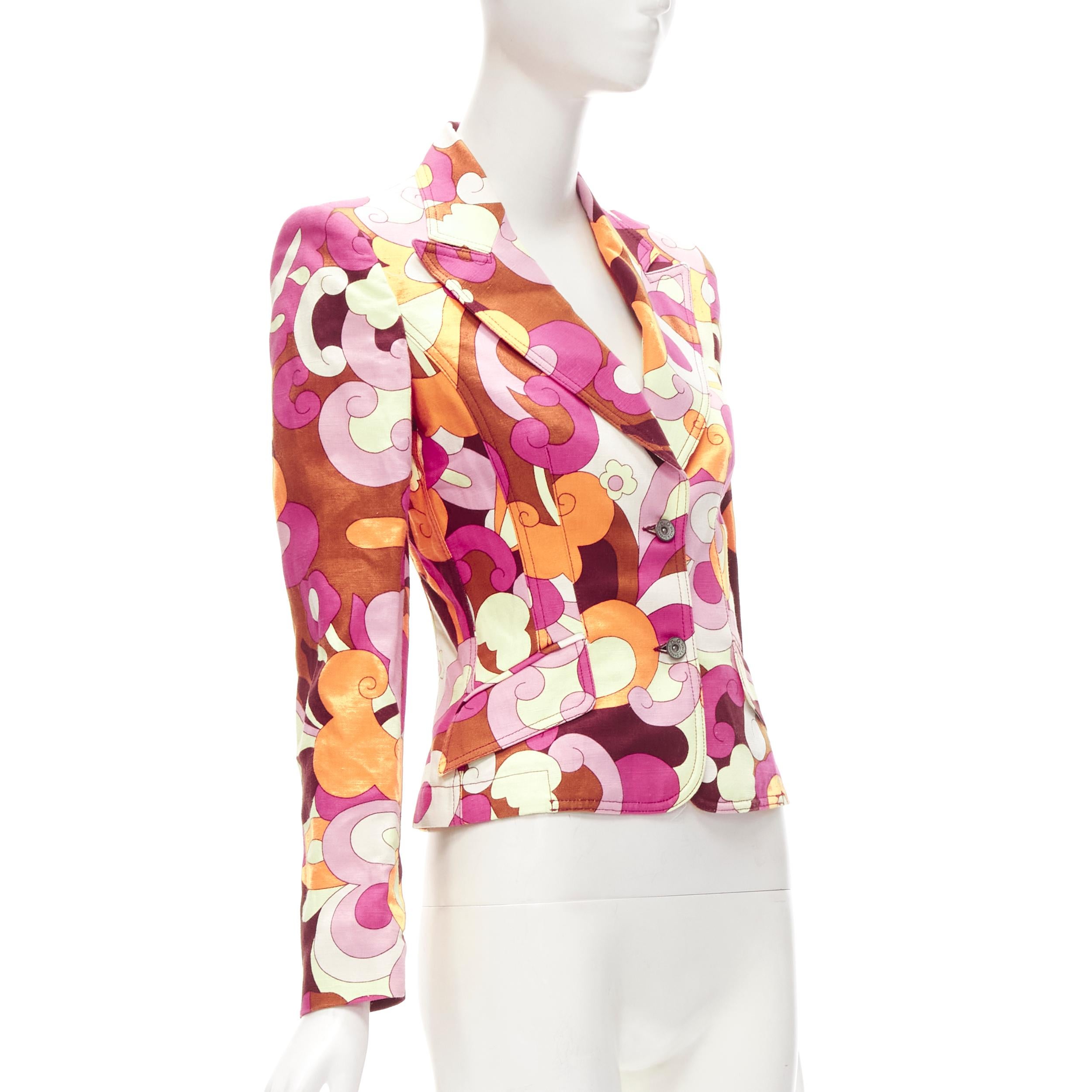 D&G DOLCE GABBANA - Veste blazer décontractée vintage à imprimé psychédélique « Flower Power » XS Pour femmes en vente