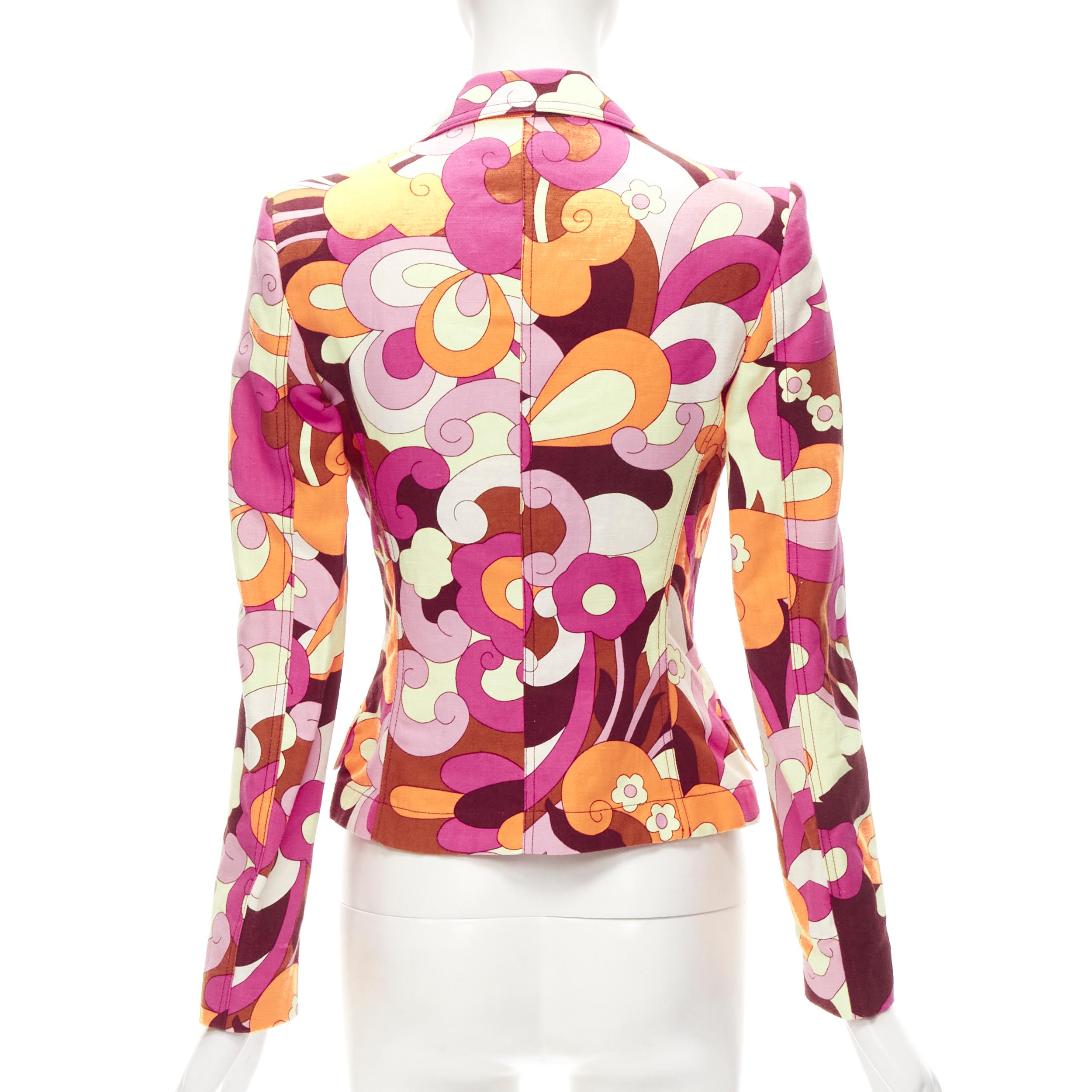 D&G DOLCE GABBANA - Veste blazer décontractée vintage à imprimé psychédélique « Flower Power » XS en vente 2