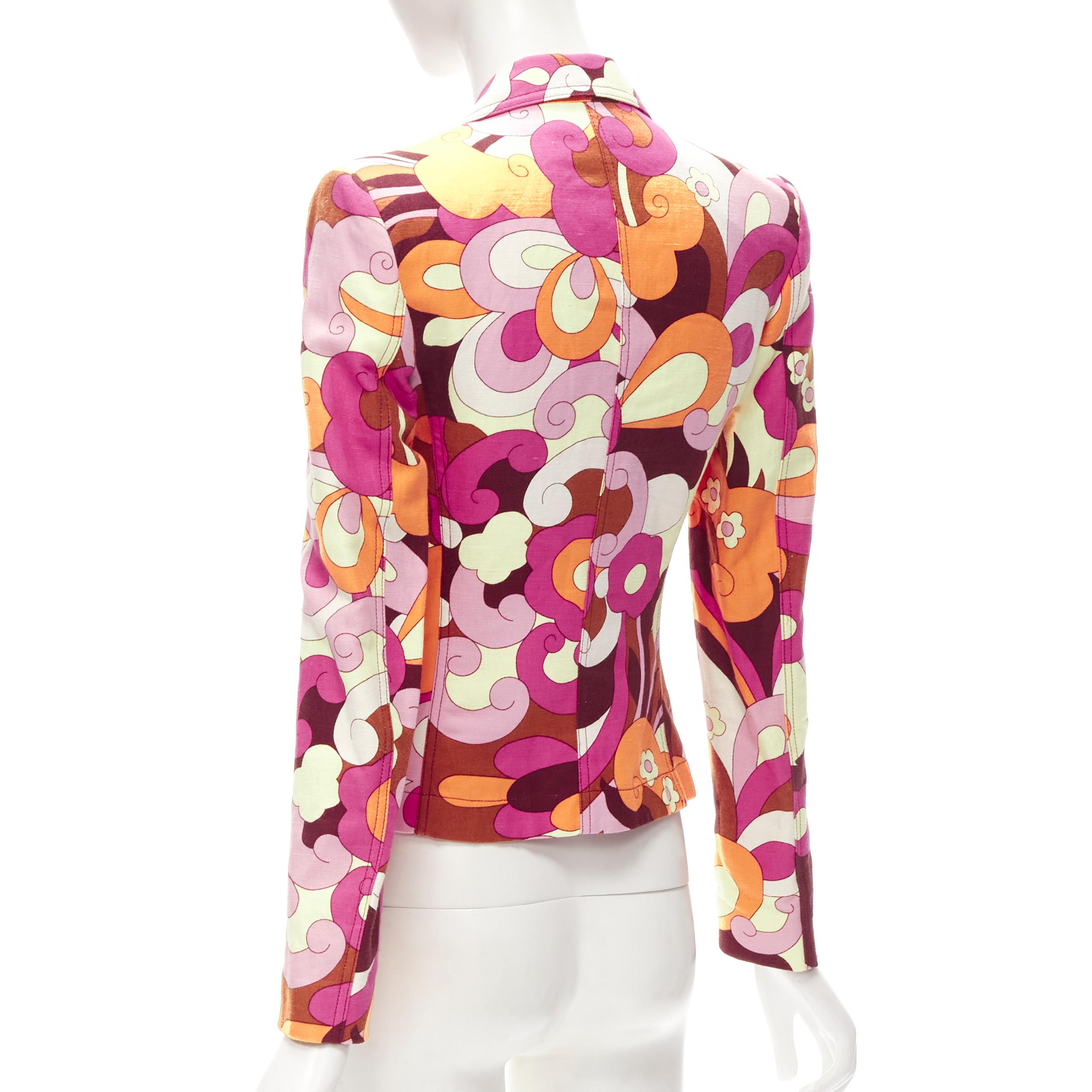 D&G DOLCE GABBANA - Veste blazer décontractée vintage à imprimé psychédélique « Flower Power » XS en vente 3