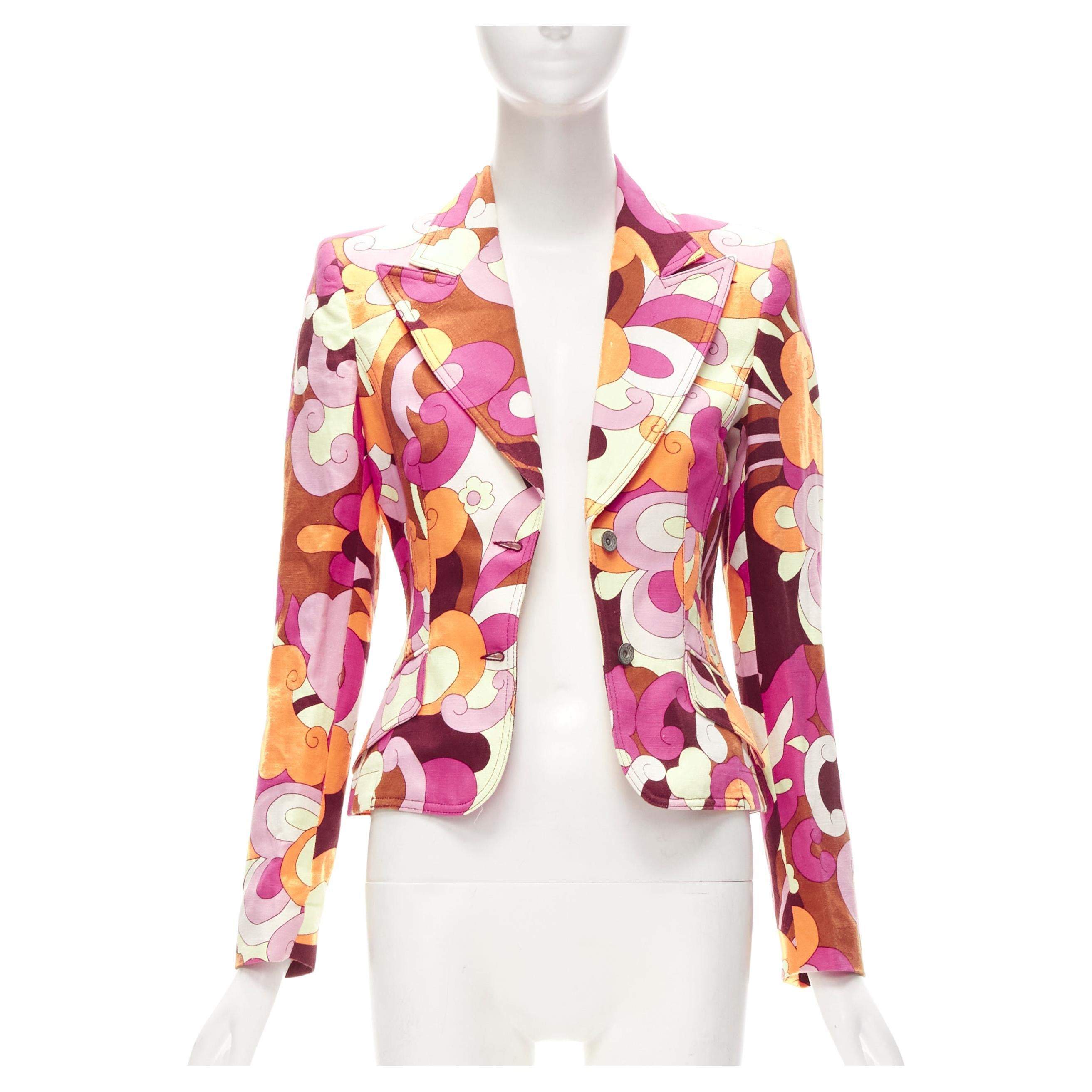 D&G DOLCE GABBANA - Veste blazer décontractée vintage à imprimé psychédélique « Flower Power » XS en vente