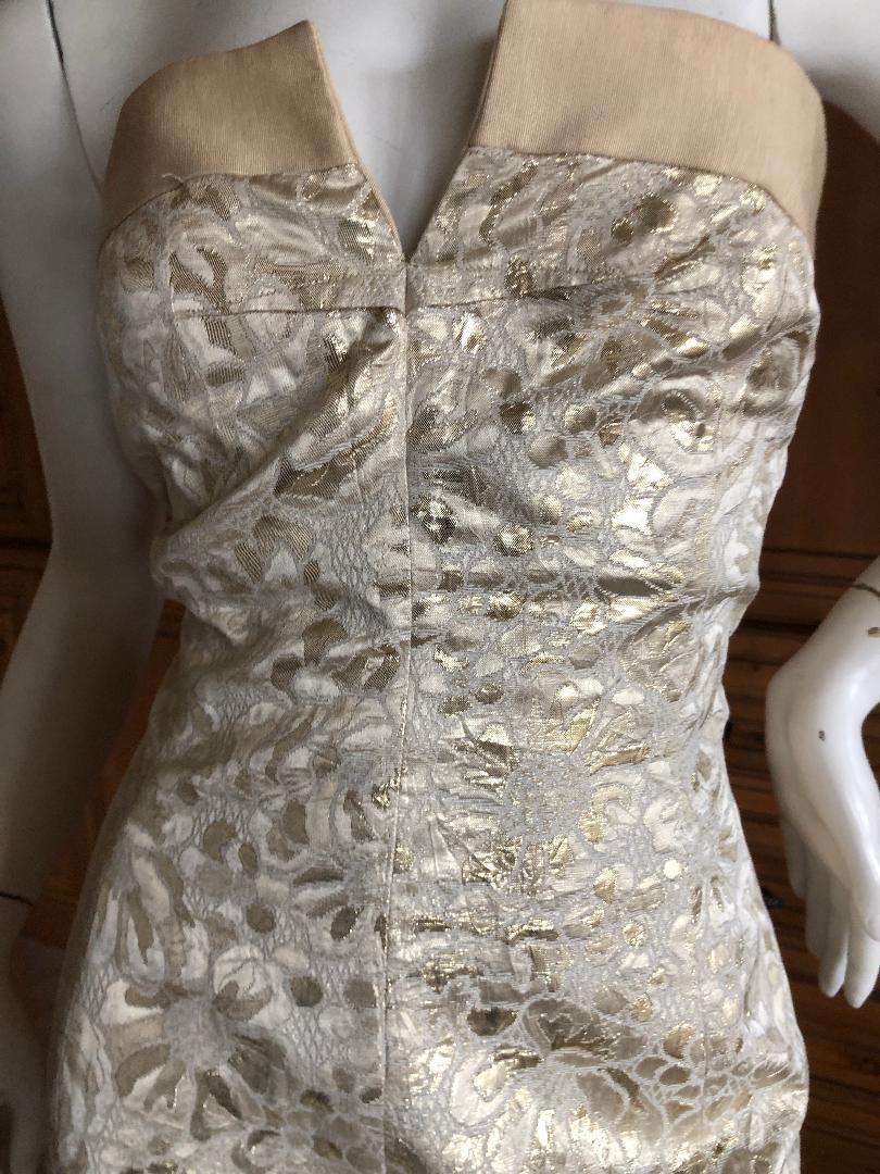 Gray D&G Dolce & Gabbana Vintage Gold Floral Brocade Strapless Mini Dress For Sale