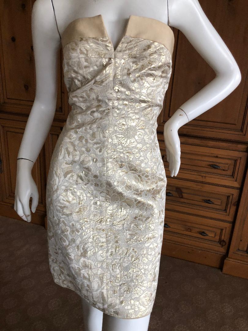 D&G Dolce & Gabbana Vintage Gold Floral Brocade Strapless Mini Dress In Excellent Condition For Sale In Cloverdale, CA