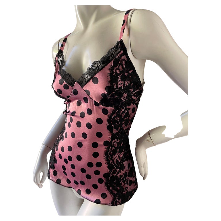 D&G Dolce and Gabbana Vintage Lace Trim Pink Polkadot Camisol Top For Sale  at 1stDibs