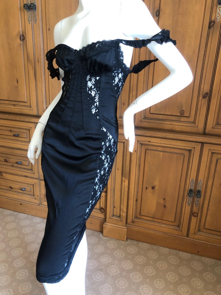 D&G Dolce and Gabbana Vintage Little Black Dress with Lace Inserts For Sale  at 1stDibs