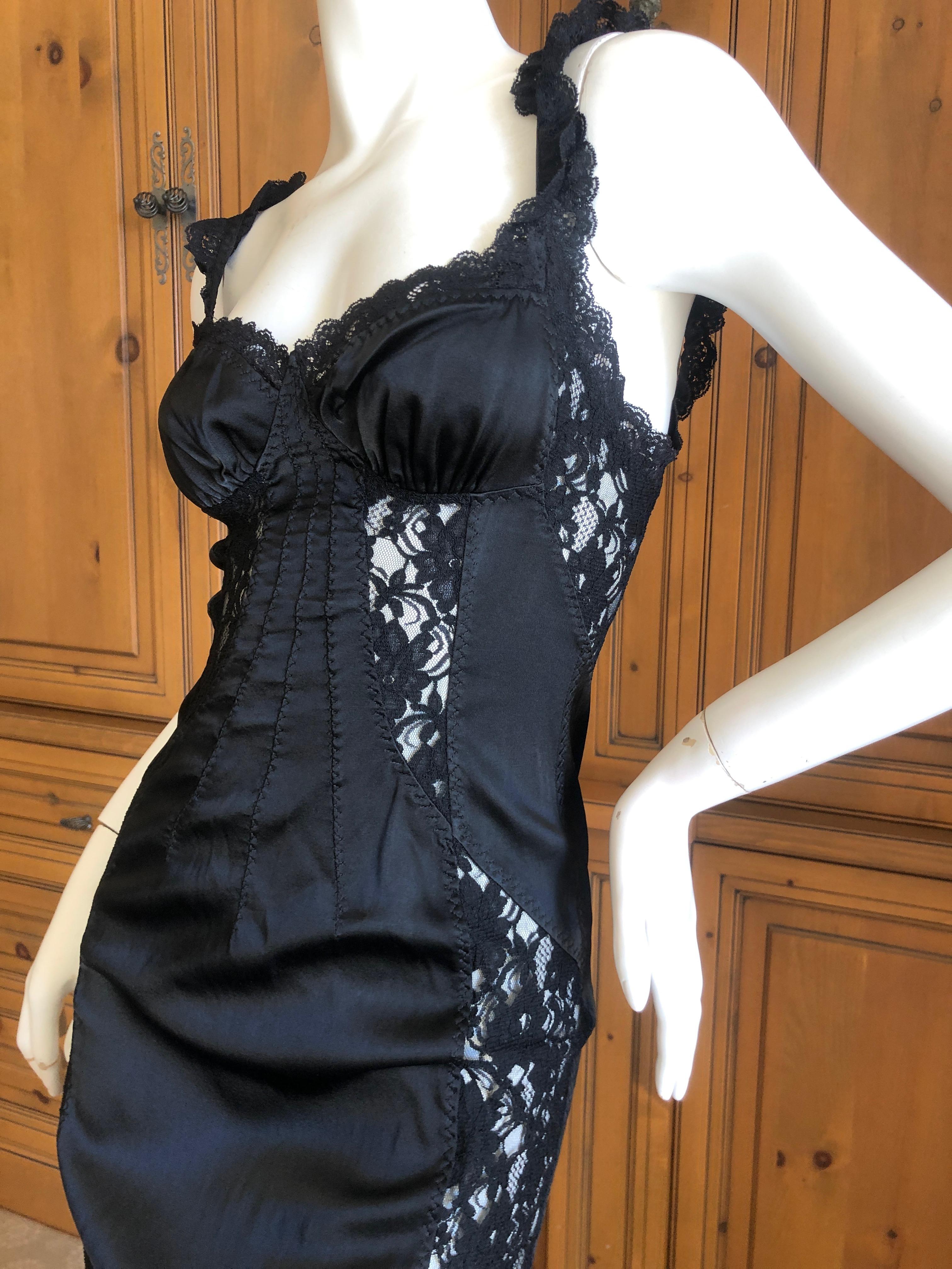 D&G Dolce & Gabbana Vintage Little Black Dress with Lace Inserts In Excellent Condition For Sale In Cloverdale, CA