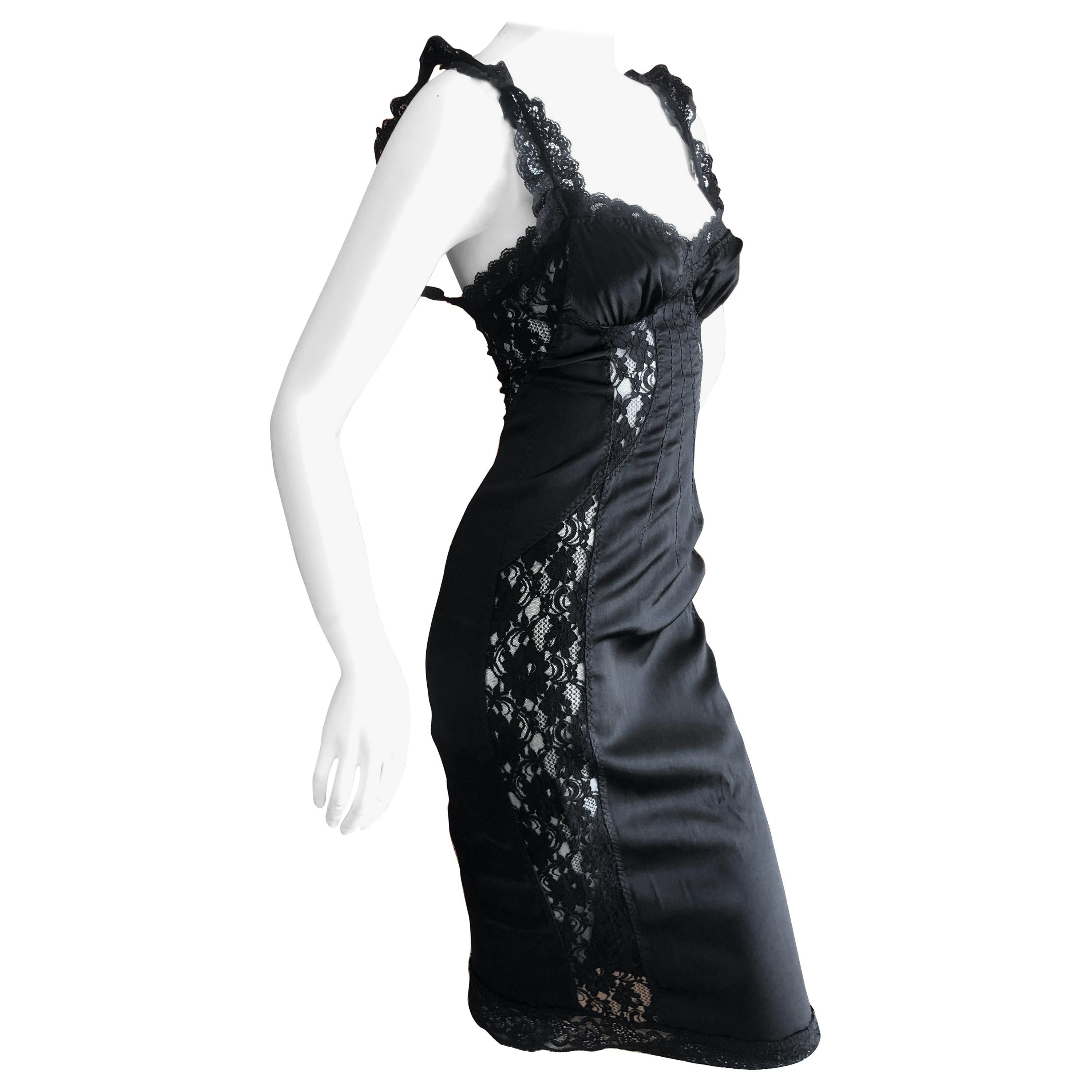 D&G Dolce & Gabbana Vintage Little Black Dress with Lace Inserts For Sale