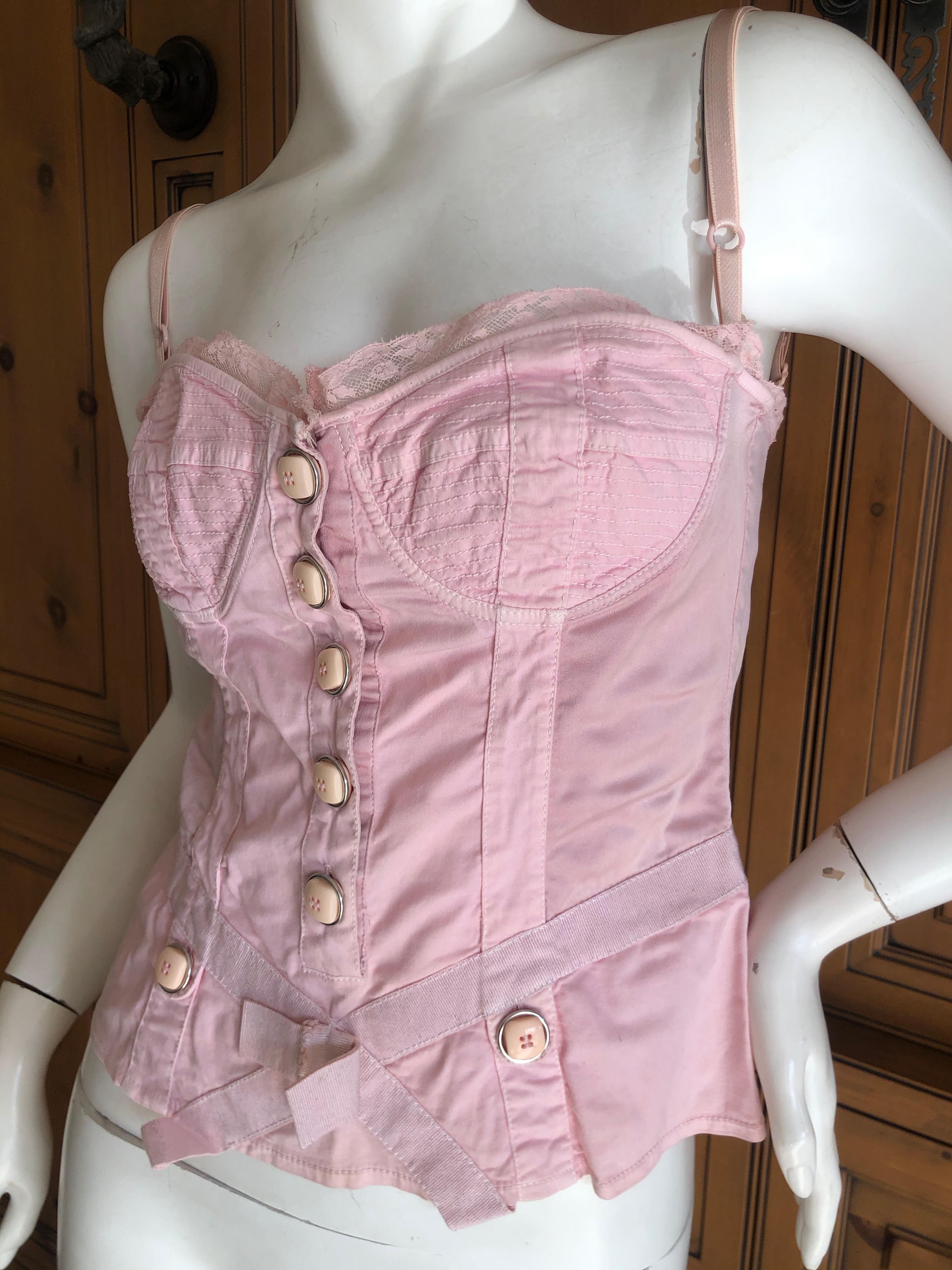 D&G Dolce & Gabbana Vintage Pink Corset with Large Buttons.
Marked size 42, lots of stretch
Bust 34'
Waist 26
