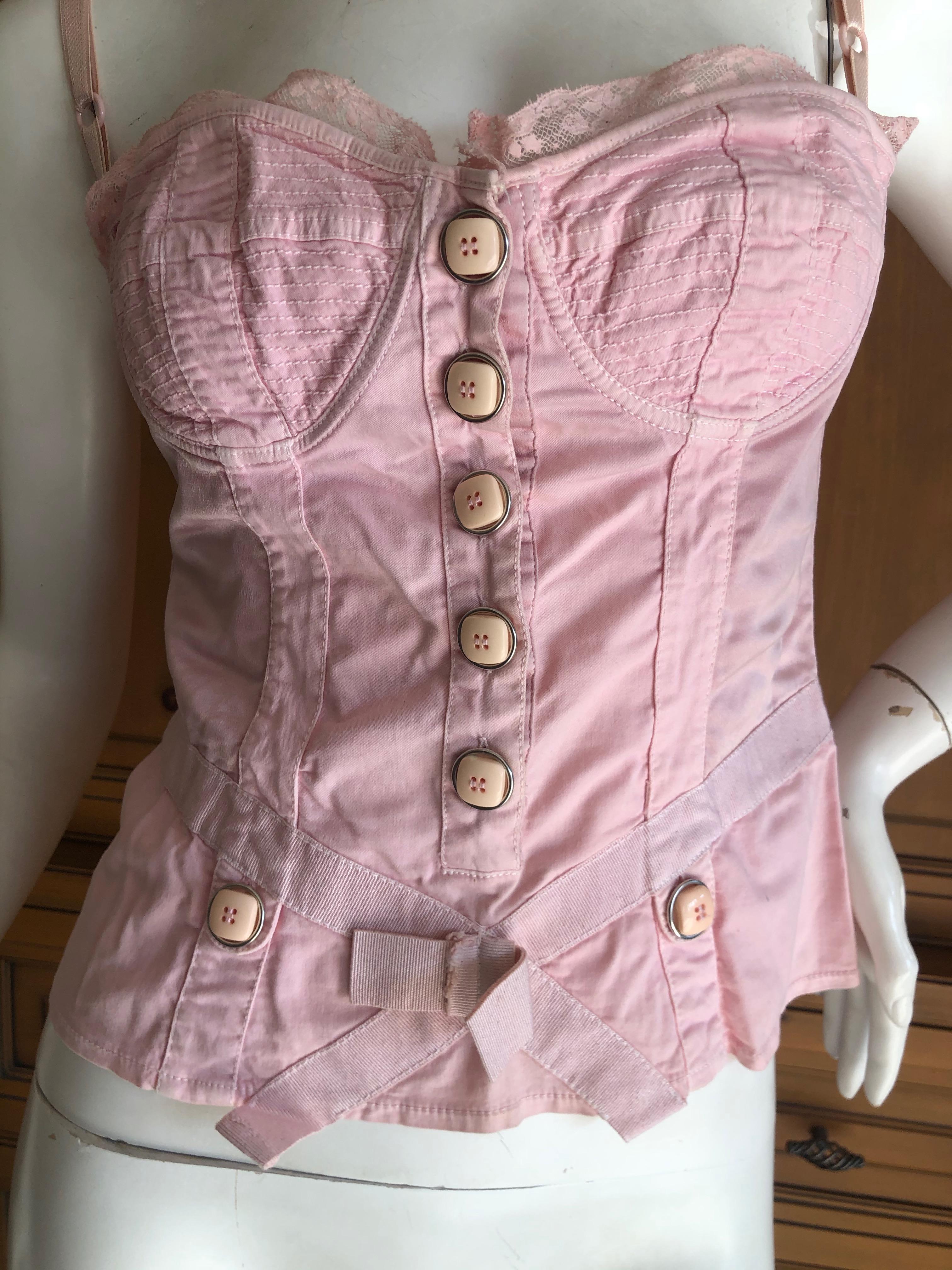 Brown D&G Dolce & Gabbana Vintage Pink Corset with Large Buttons For Sale