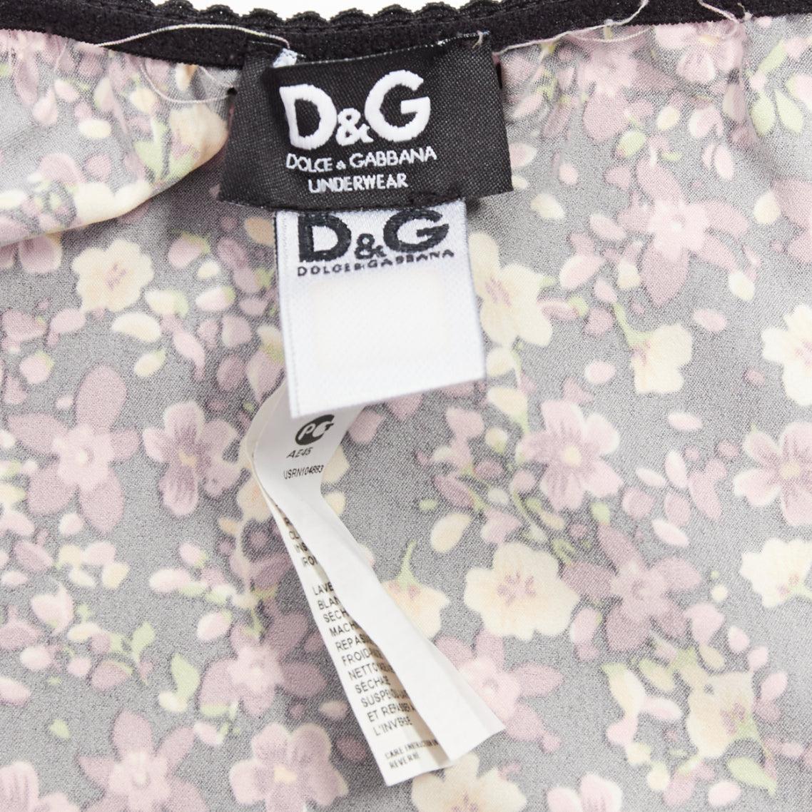 D&G DOLCE GABBANA Vintage Rosa Grünes florales schwarzes Slip-Kleid mit Schleifenbesatz und Spitzenbesatz M im Angebot 3