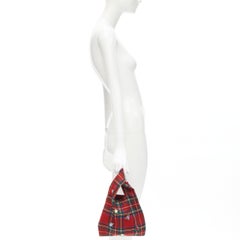 D&G DOLCE GABBANA Vintage red plaid tartan floral bead embellished tote bag