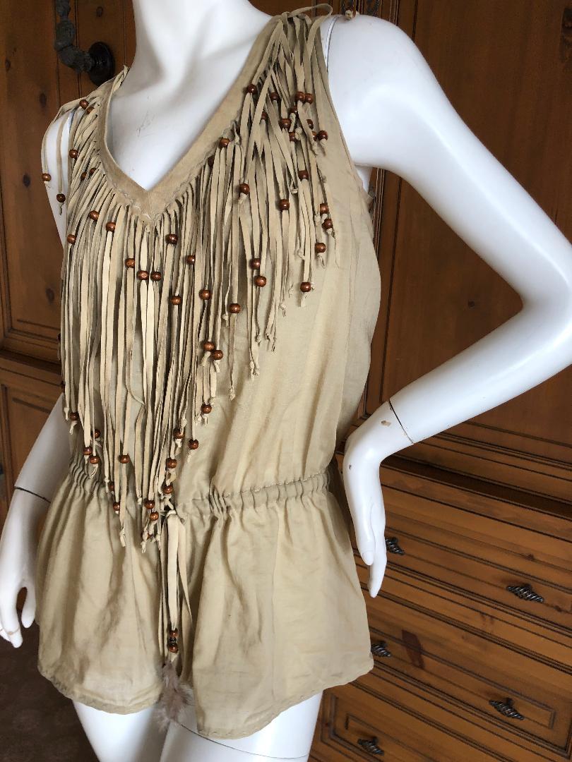 D&G Dolce & Gabbana Vintage Suede Fringed Low Cut Festival Top In Excellent Condition For Sale In Cloverdale, CA