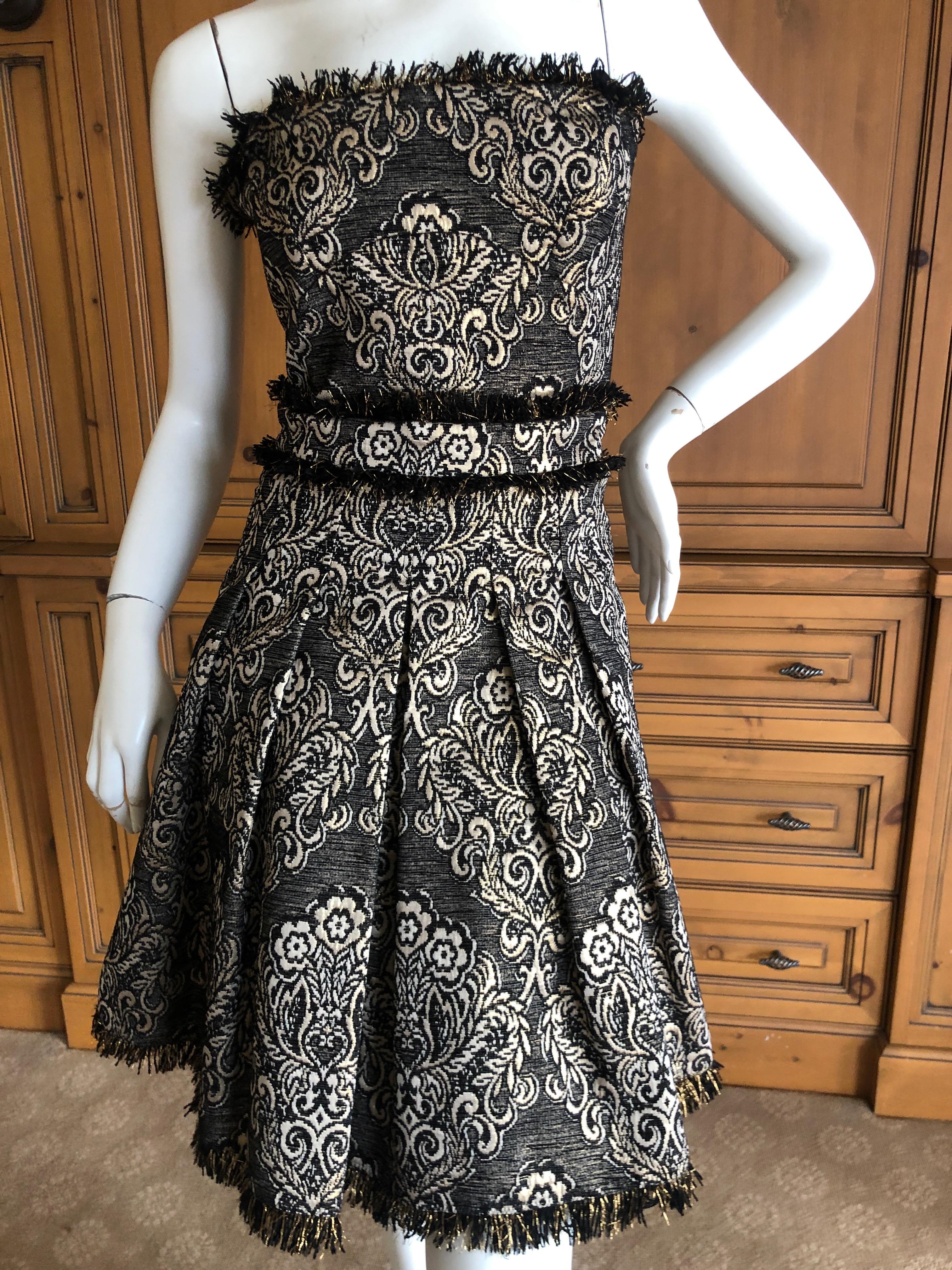 Black D&G Dolce & Gabbana Vintage Tapestry Print Mini Dress w Full Corset Lining Sz 46 For Sale