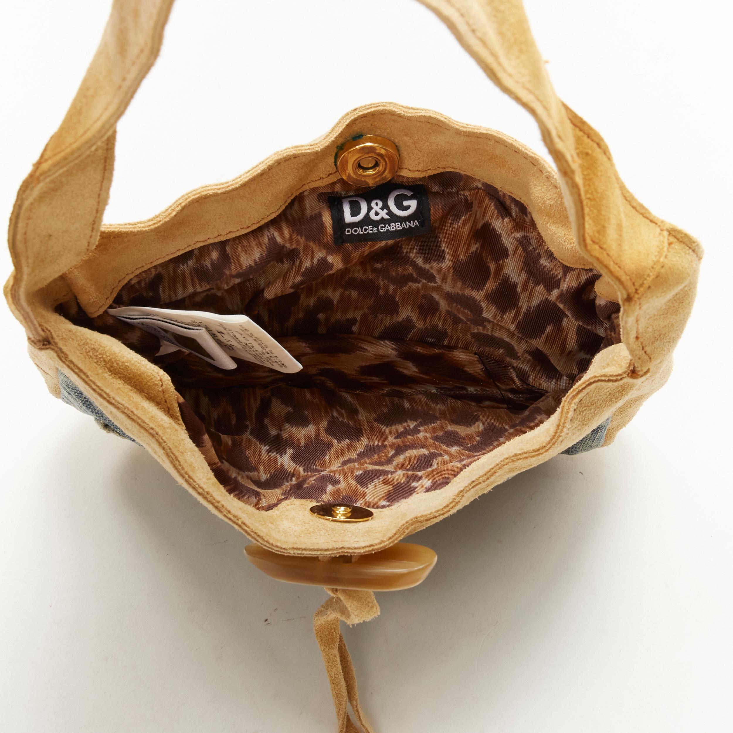 D&G DOLCE GABBANA Vintage Y2K distressed denim suede mini shoulder bag 3