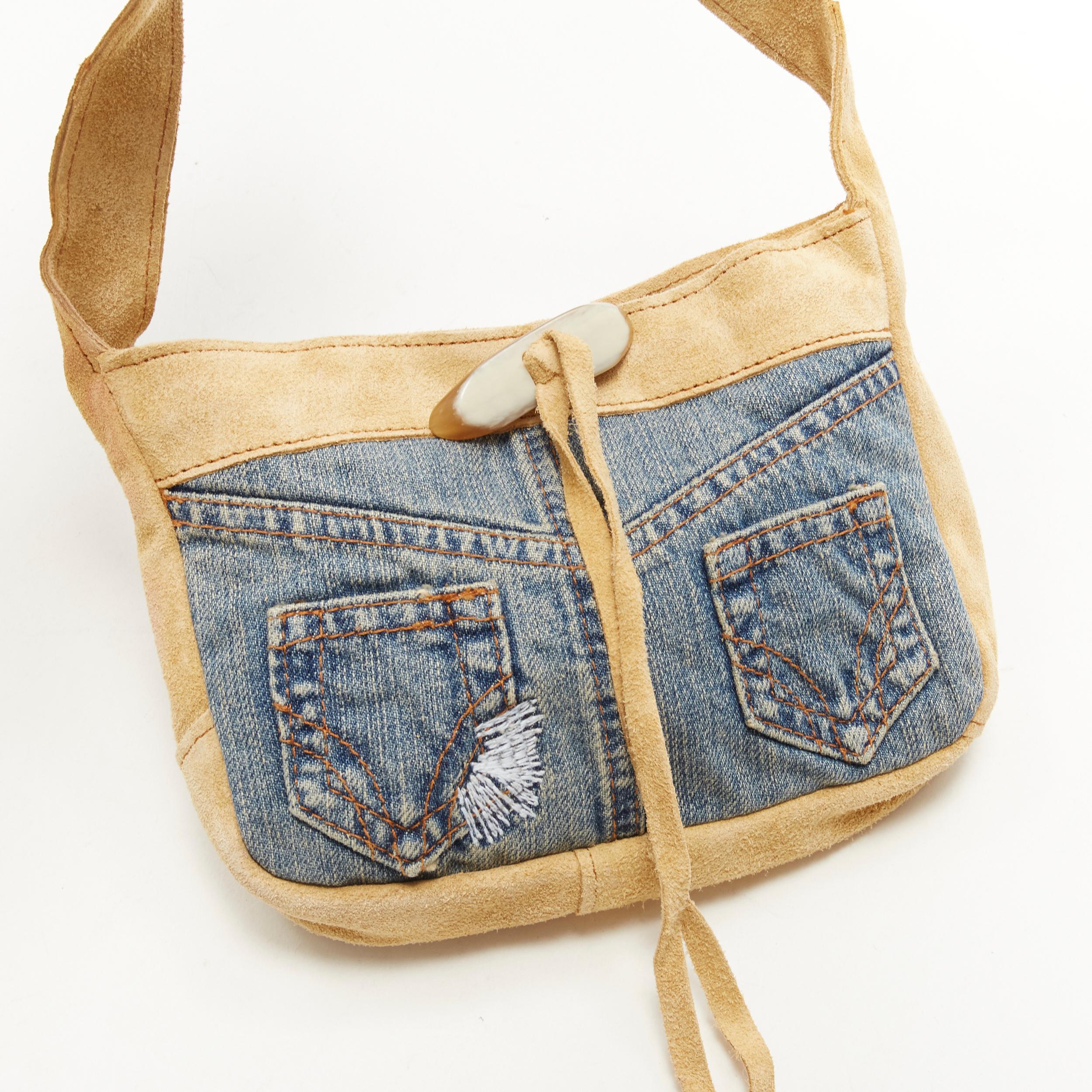 Women's D&G DOLCE GABBANA Vintage Y2K distressed denim suede mini shoulder bag