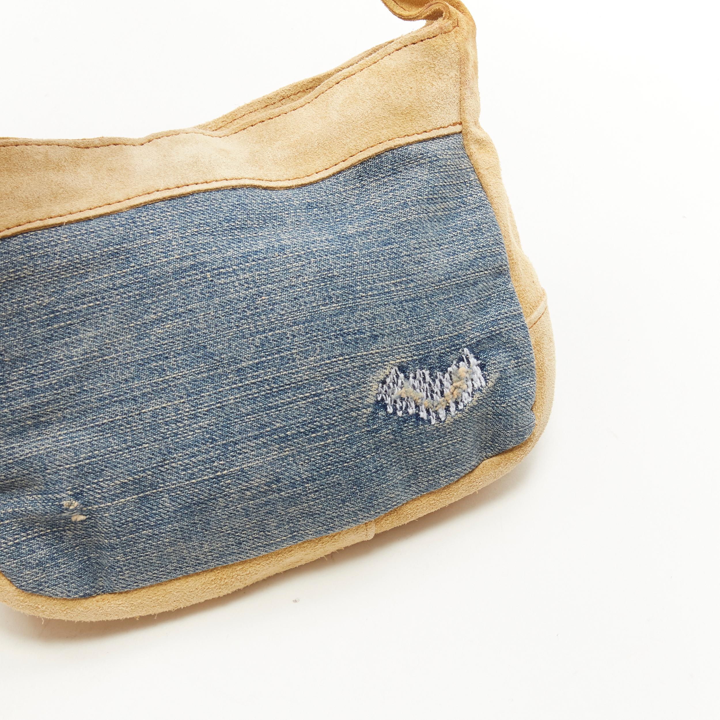 D&G DOLCE GABBANA Vintage Y2K distressed denim suede mini shoulder bag 1