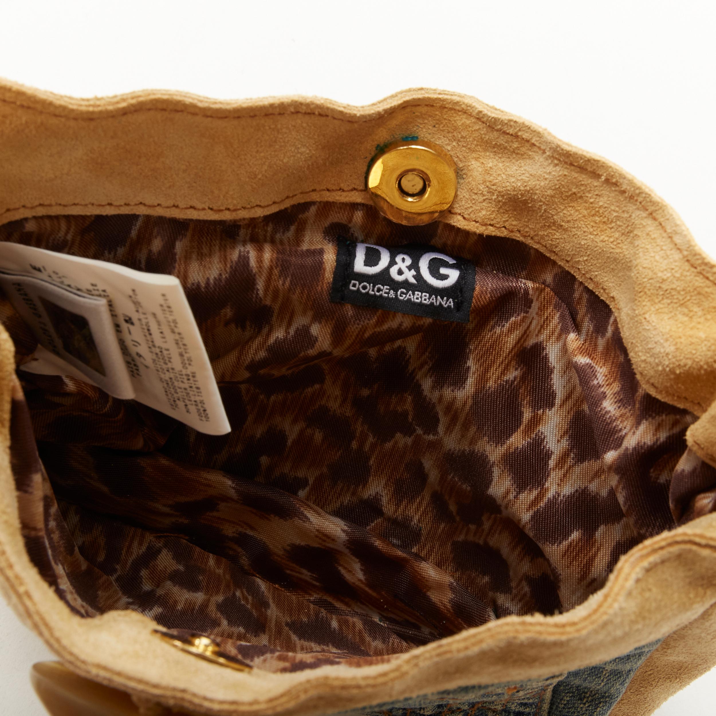 D&G DOLCE GABBANA Vintage Y2K distressed denim suede mini shoulder bag 2