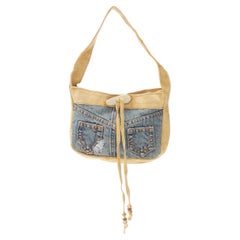 D&G DOLCE GABBANA Vintage Y2K distressed denim suede mini shoulder bag
