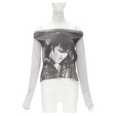 D&G DOLCE GABBANA Vintage Y2K grey Elvis Presley photo print off shoulder top XS