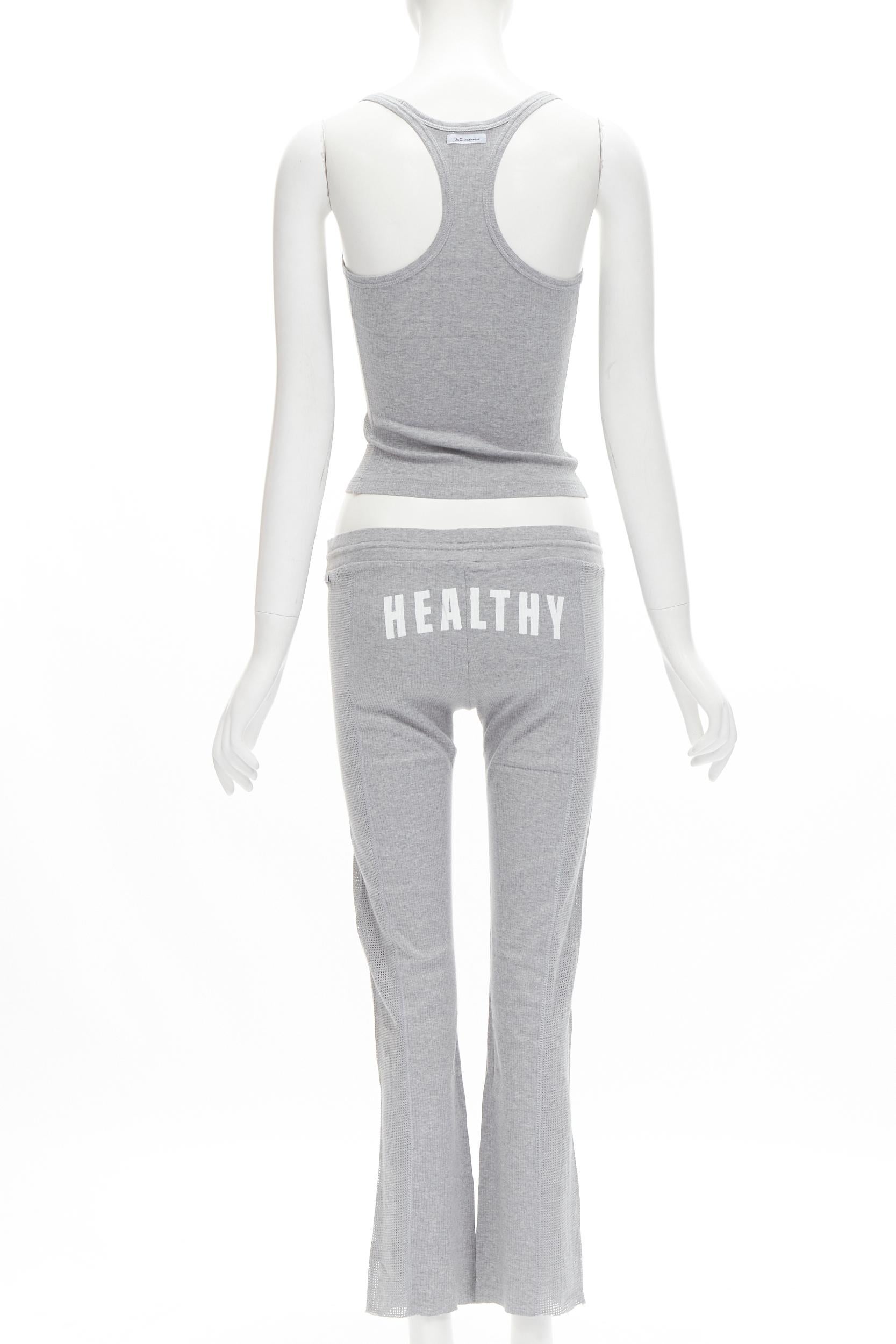 D&G DOLCE GABBANA Vintage Y2K HEALTHY grey ribbed tank top sweat pants
Reference: ANWU/A00623
Brand: D&G
Designer: Domenico Dolce and Stefano Gabbana
Collection: HEALTHY
Material: Feels like cotton
Color: Grey
Pattern: Solid
Closure: