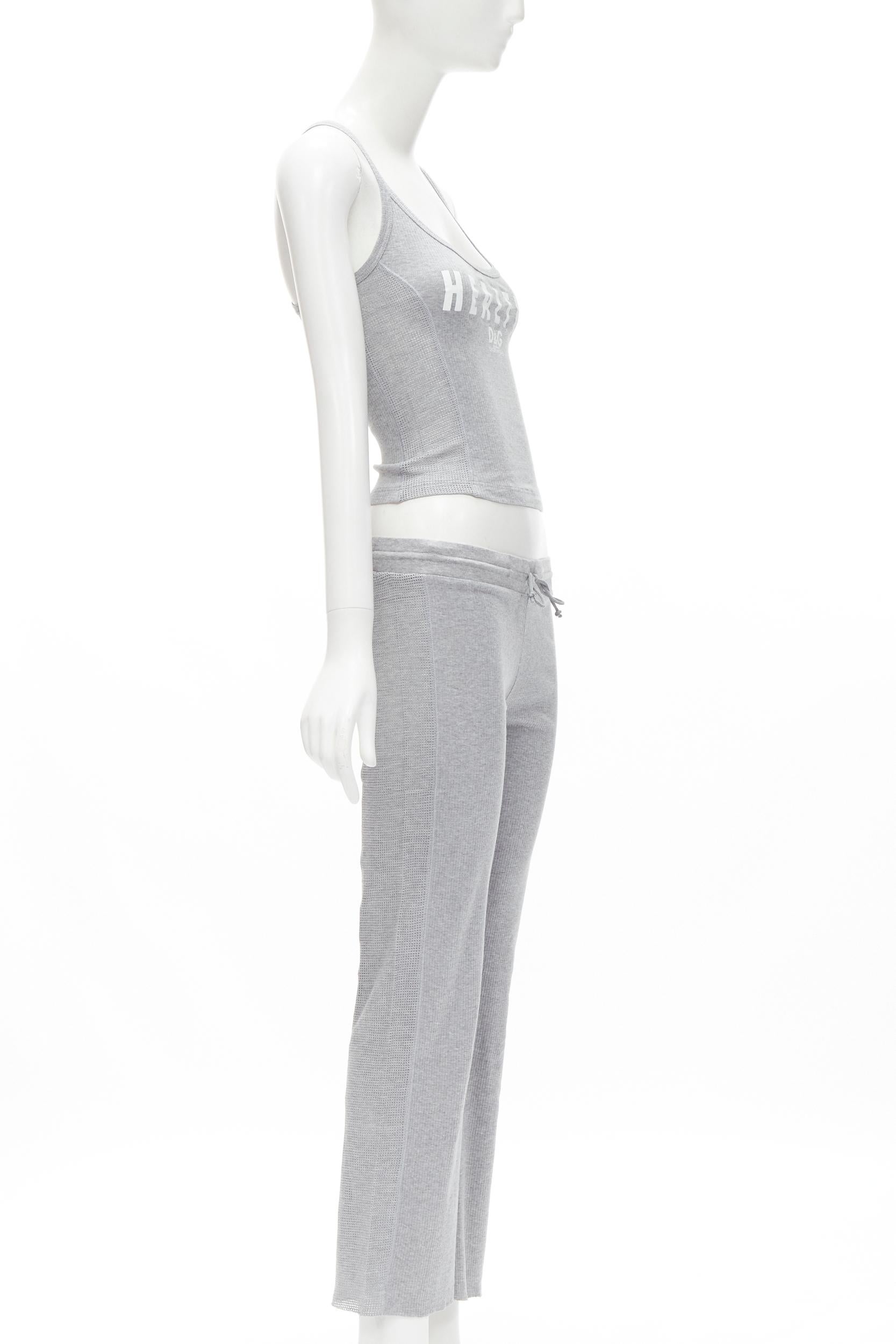 D&G DOLCE GABBANA Vintage Y2K HEALTHY grey ribbed tank top sweat pants In Excellent Condition In Hong Kong, NT