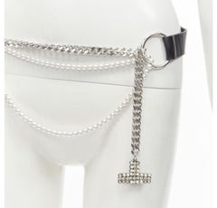 D&G DOLCE GABBANA Vintage Y2K pearl crystal embellishment chain Punk belt