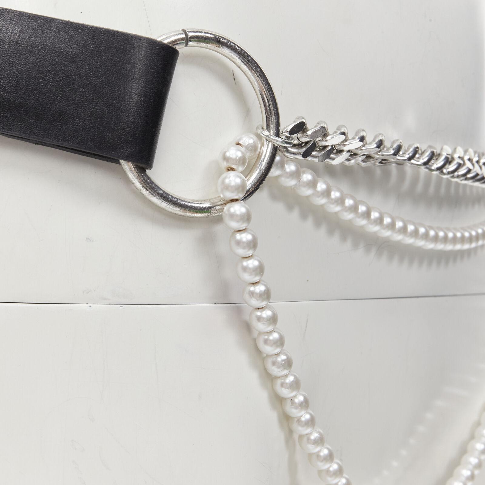 D&G DOLCE GABBANA Vintage Y2K pearl crystal embellishment chain Punk belt For Sale 2