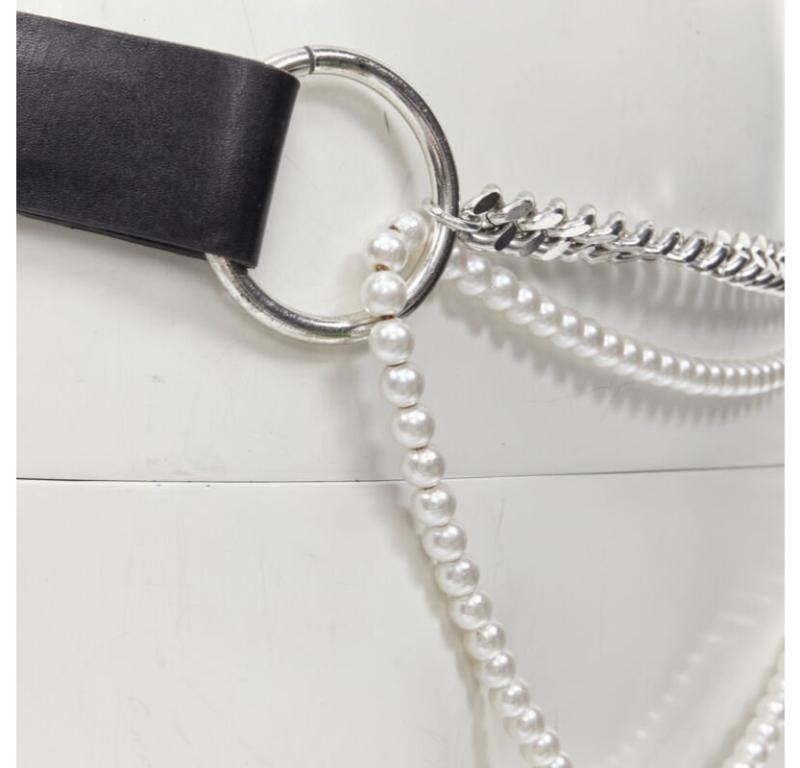 D&G DOLCE GABBANA Vintage Y2K pearl crystal embellishment chain Punk belt For Sale 2