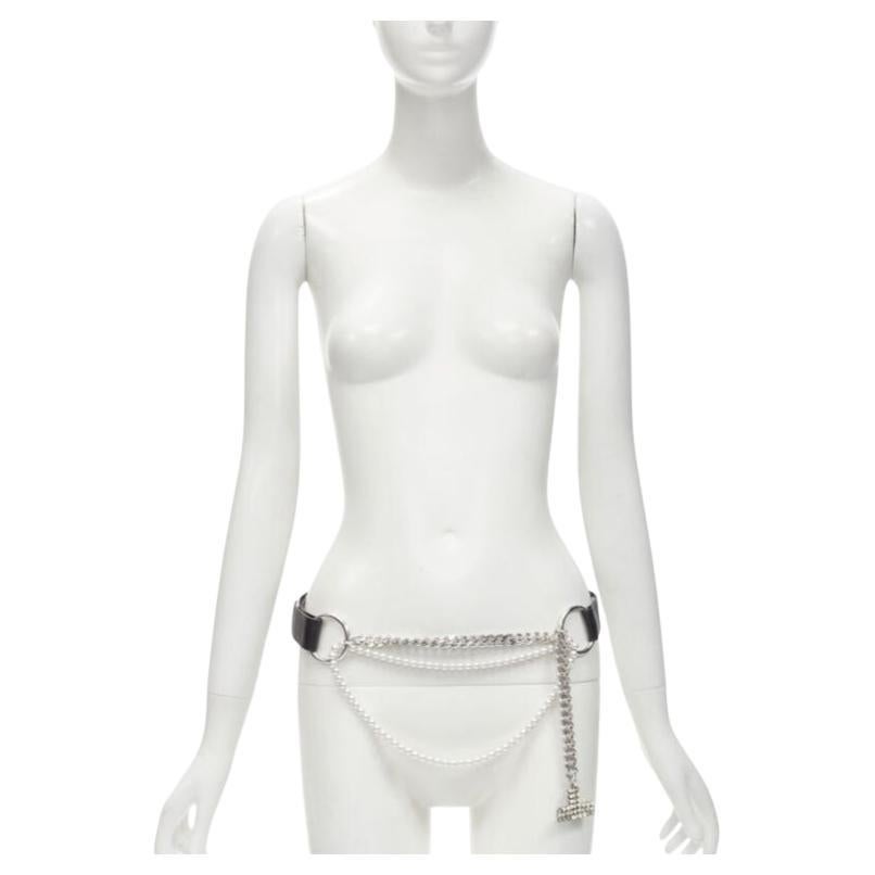 D&G DOLCE GABBANA Vintage Y2K pearl crystal embellishment chain Punk belt For Sale