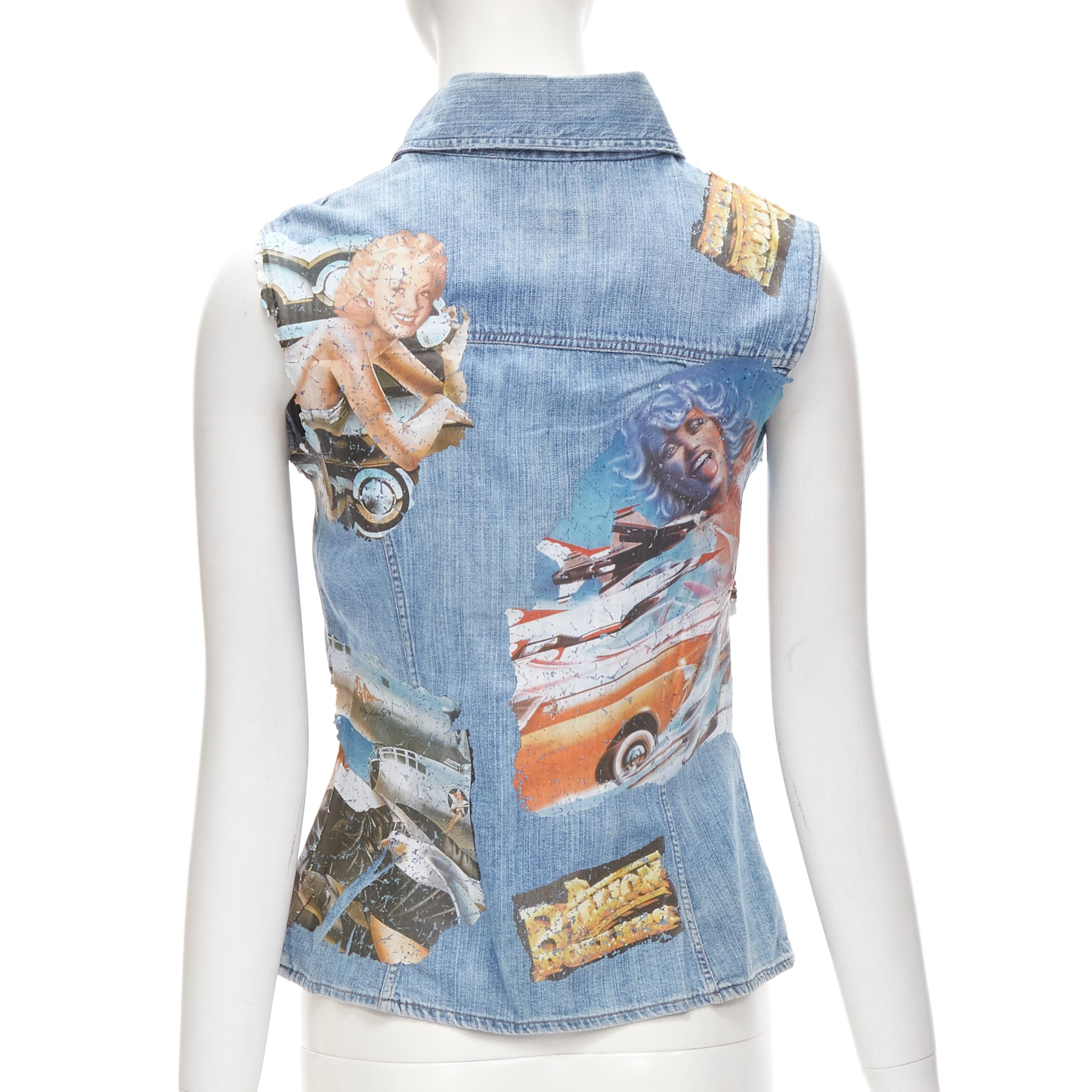 D&G DOLCE GABBANA Vintage Y2K pin up girls retro car denim vest XS In New Condition In Hong Kong, NT