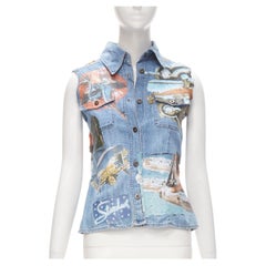 D&G DOLCE GABBANA Vintage Y2K pin up girls retro car denim vest XS