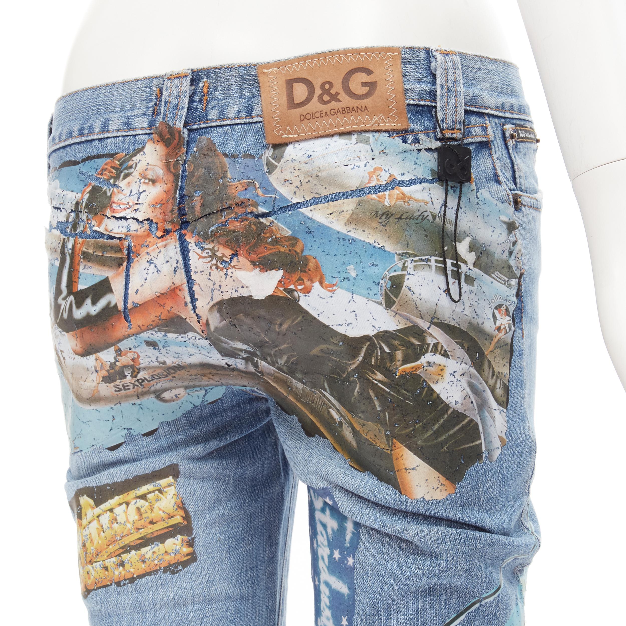 D&G DOLCE GABBANA Vintage Y2K pin up girls retro car wide leg jeans 24
