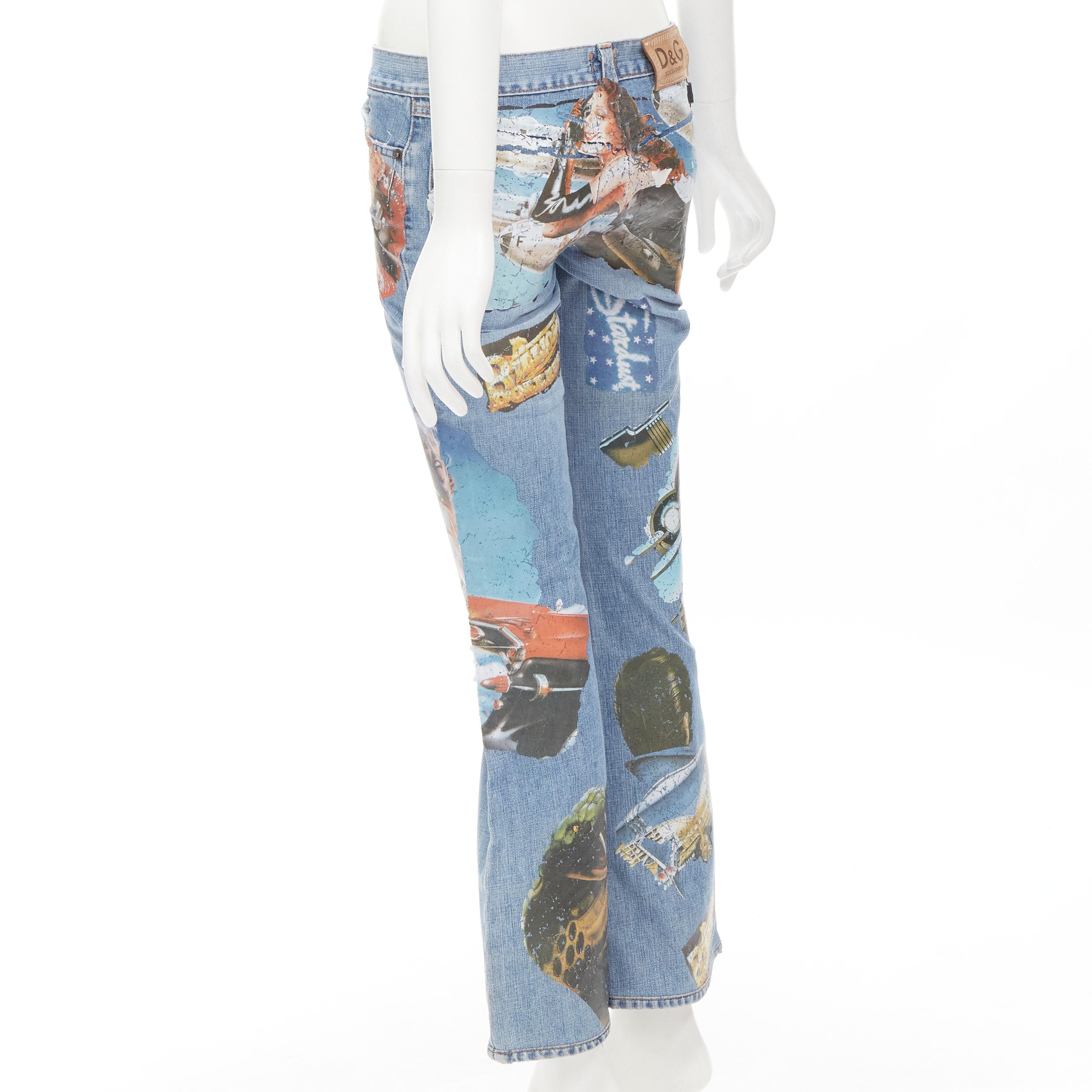D&G DOLCE GABBANA Vintage Y2K pin up girls retro car wide leg jeans 24