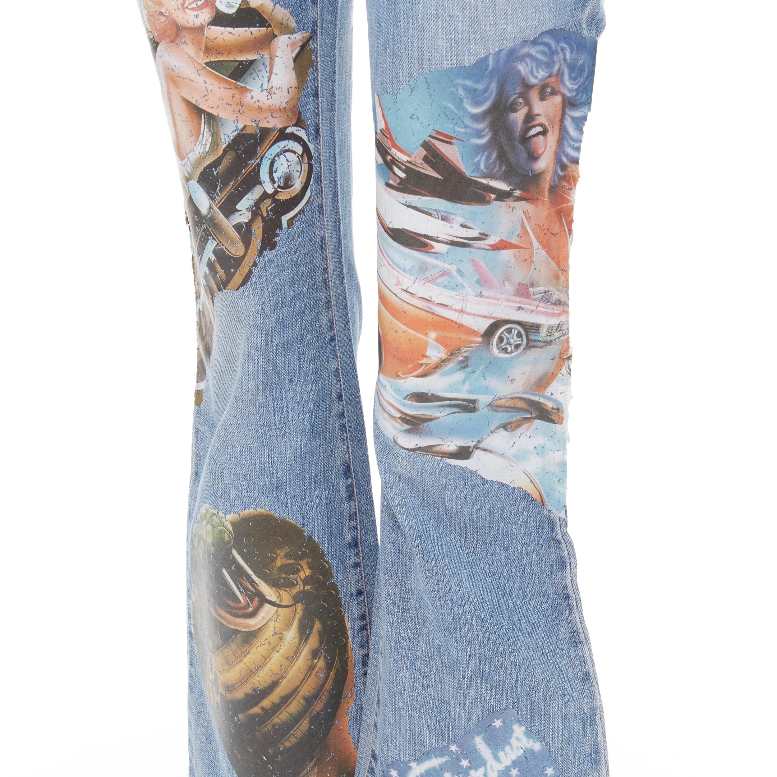 D&G DOLCE GABBANA Vintage Y2K pin up girls retro car wide leg jeans 24