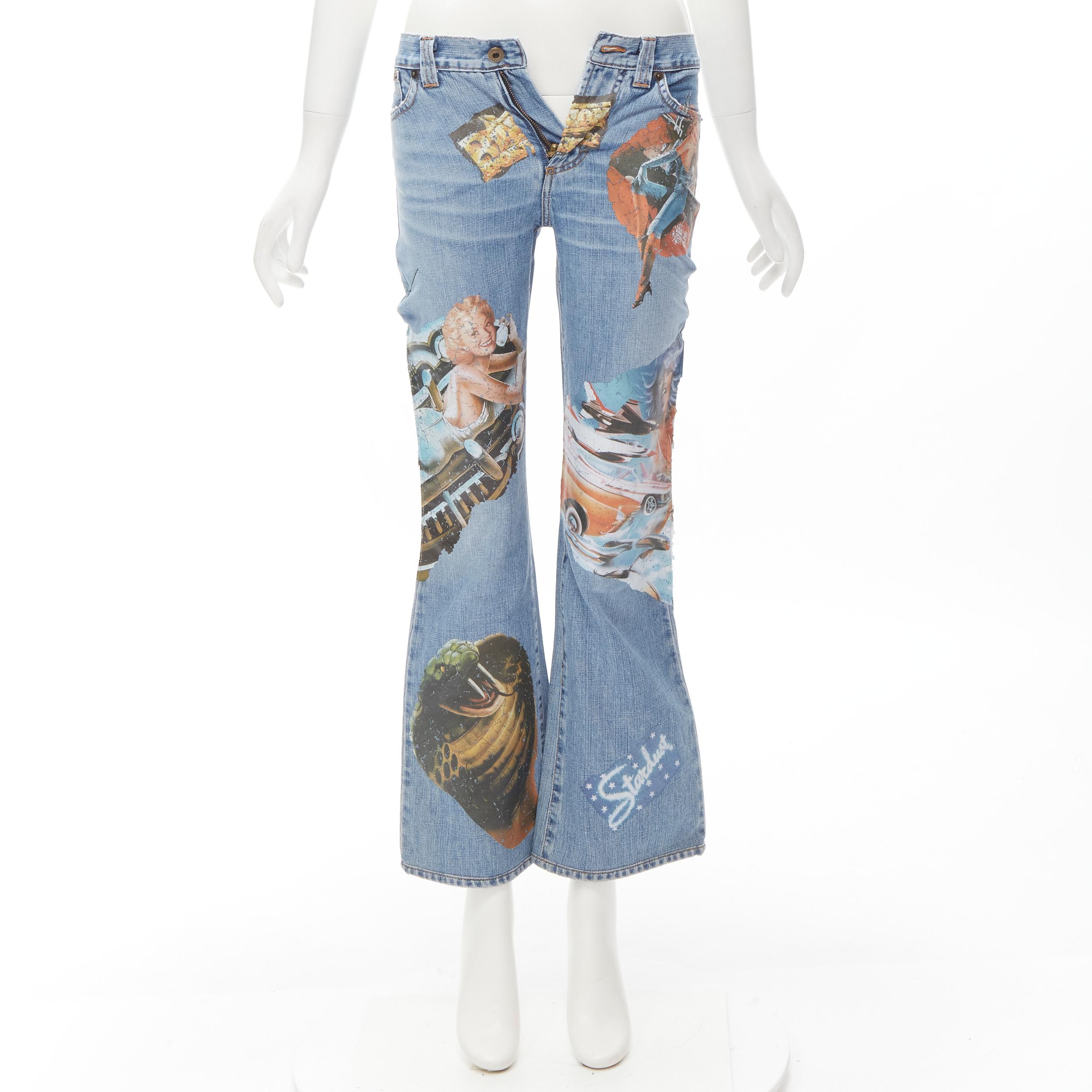 D&G DOLCE GABBANA Vintage Y2K pin up girls retro car wide leg jeans 24