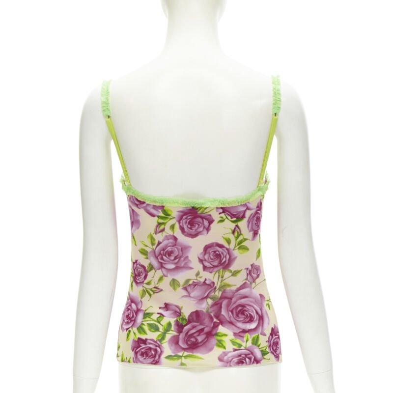 D&G DOLCE GABBANA Vintage rose rose green ruffle trim cami top XS Pour femmes en vente
