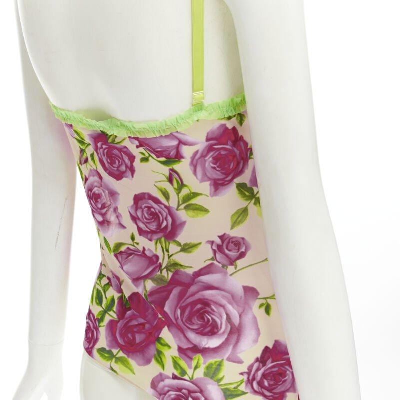 D&G DOLCE GABBANA Vintage rose rose green ruffle trim cami top XS en vente 2